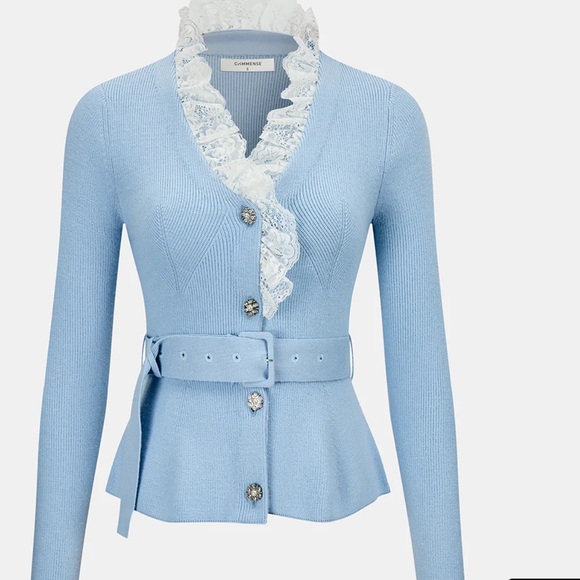 Commense Sweaters - COMMENSE CARDIGAN KNIT LACE SWEATER BELT BLING RHINESTONE BUTTON S SPRING